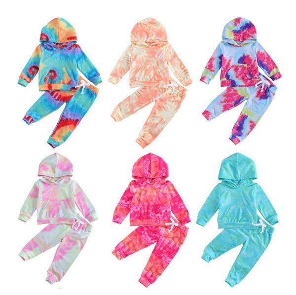 

new 18m-6y baby girls tie dye clothes sets baby girl long sleeve hoodies + kid pants kids outfits set toddler, White