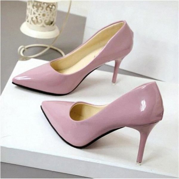 

women shoes pointed toe pumps patent leather dress high heels boat shoes wedding zapatos mujer red blue white beige #qo2c, Black