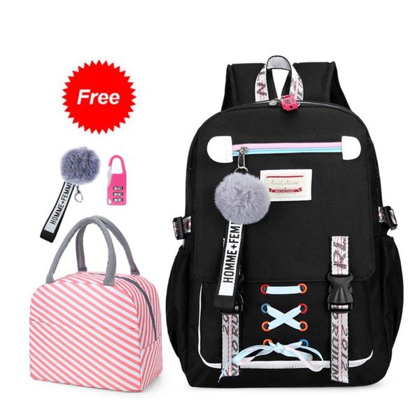 

new 2021 school bags for teenage girls with lock anti theft backpack women book bag junior high school bag youth leisure college c0202