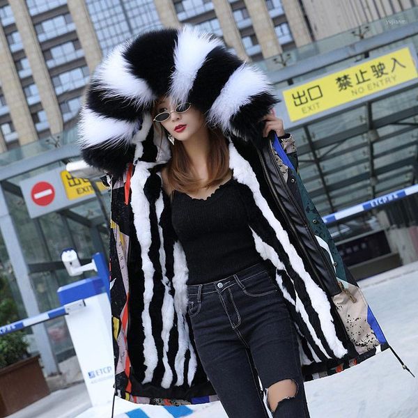 

trend-setter 2018 winter natural colors fur parkas women raccoon fur collar hooded and lining jacket1, Black