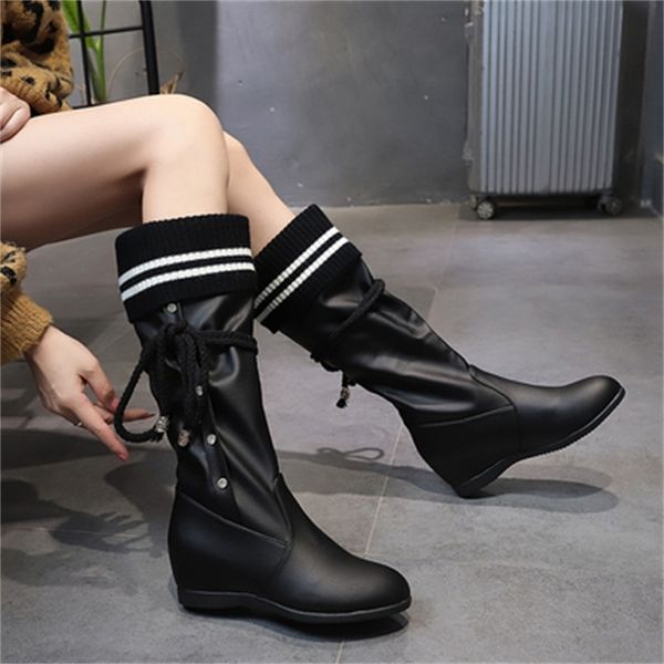

winter 2021 new cunha meade women black and white fashioned leather boots wheeled toe shoes ladies'35-40 kd5l