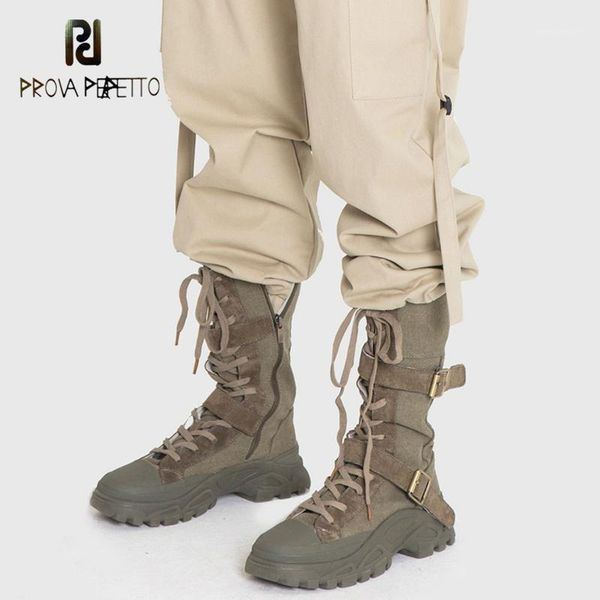 

boots prova perfetto mid-tube motorcycle women fashion and handsome autumn winter canvas functional boots1, Black