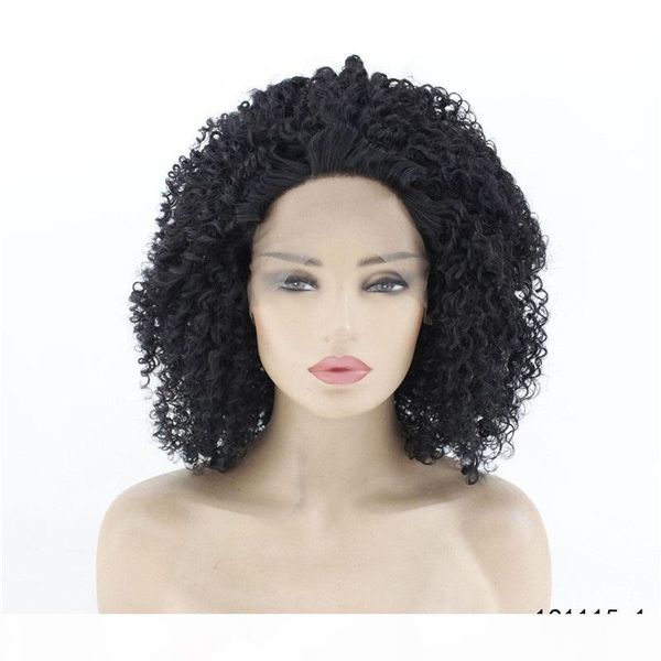 

synthetic lace frontal wig black afro kinky curly simulation human hair lace front wigs 14~26 inches 191115-1, Black;brown