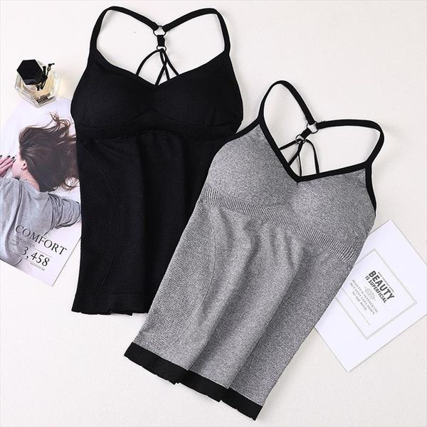 

women solid tank underwear new bra tank built in cup padded wireless camisole camis home indoor wear fitness clothing, White