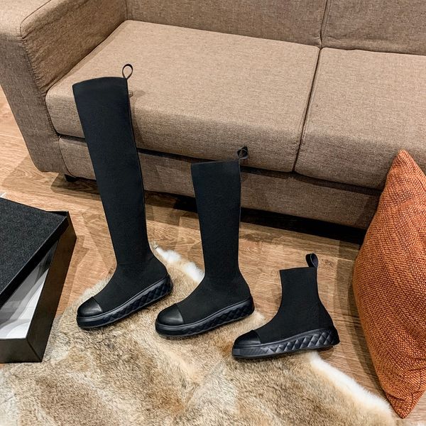 

over-the-knee women's boots winter fashion joker thick-soled wool knitted boots slim flat-soled women's shoes 2020 new, Black