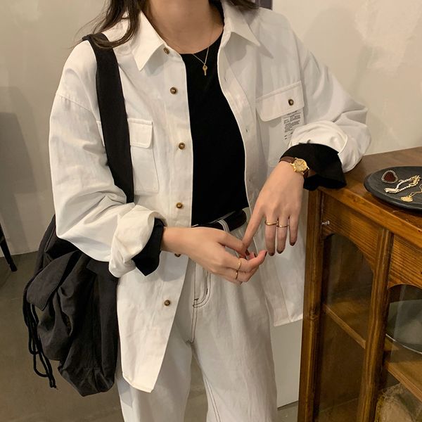 

2021 new double pocket lapel with sleeve female korean autumn solid color breasted seam casual shirt jacket aav7, Black;brown