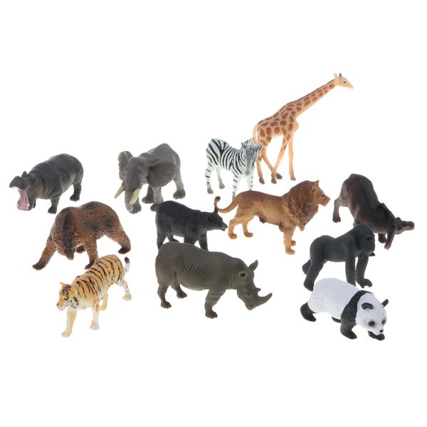 

12 pieces realistic mixed plastic zoo animals kids toy party bag favors