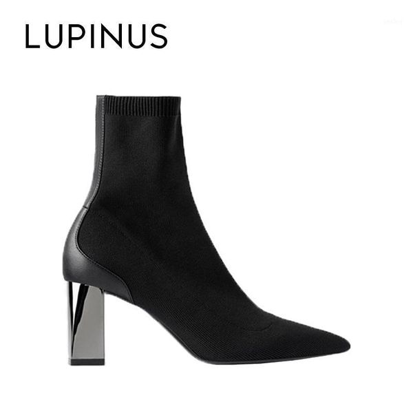 

lupinus fashion socks boots for women 2020new design stretch fabrics women ankle boots chic silver heel1, Black