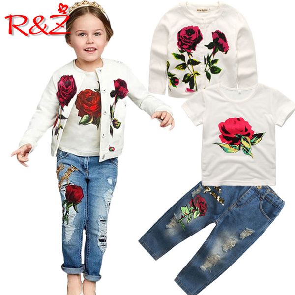 RZ meninas roupas conjunto primavera outono nova marca moda rosa 3 pcs 2-9y crianças mangas compridas flor crianças conjunto k1 lj200916