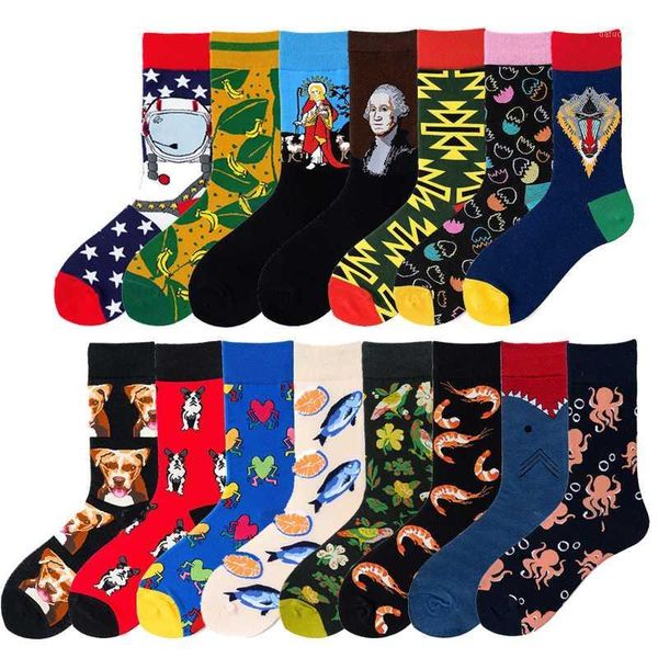 

novelty happy funny colorful art men's socks harajuku multi patterns cotton socks streetwear skateboard wedding christmas gift1, Black