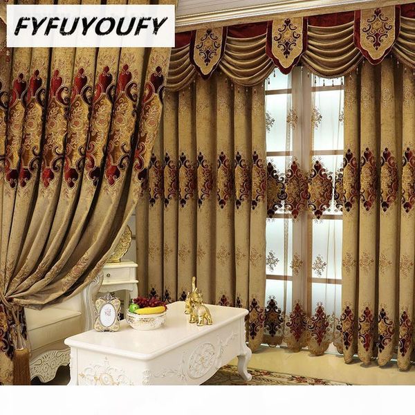 

синель жаккард европейской роскоши классической вышивка тень декоративные шторы для гостиной спальни royal gold шторы