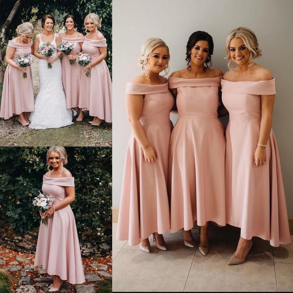 

dusty rose short bridesmaid dresses 2021 a line off shoulder ankle length maid of honor gowns custom make bm0386, White;pink