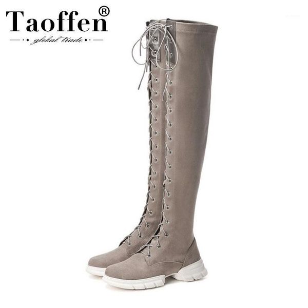 

taoffen women genuine leather over the knee boots daily casual stretch boots platform fashion shoes woman size footwear 34-391, Black