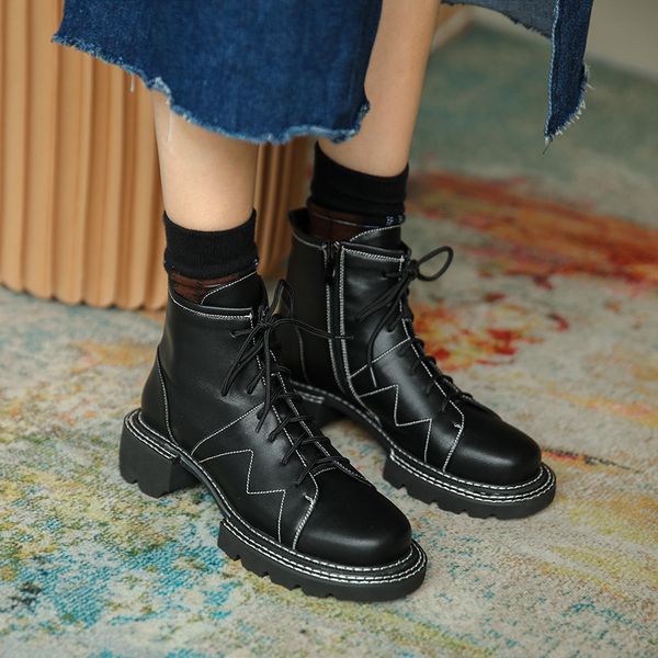 

2021 elegant women leather ankle genuine thick heels warm ladies shoes woman boots big size tp7m, Black