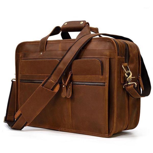 

retro solid color business handbag genuine leather briefcase crazy horse leather casual computer bag messenger shoulder bagld9001
