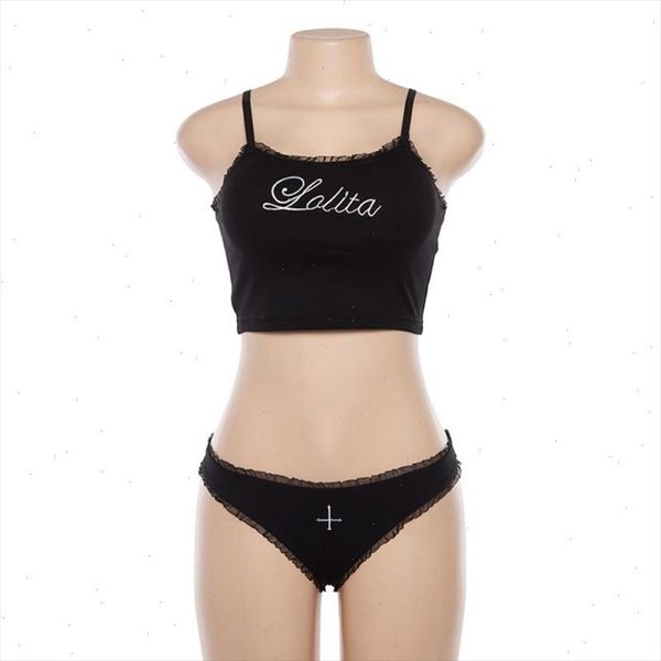 

2021 girls adjusted straps camis with ruffles bra panties two pieces set letter print tank and briefs 2 pcs sets, Gray