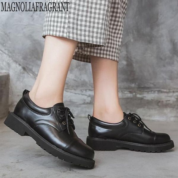 

women lace-up platform autumn bullock shoes ladies flat oxfords soft bottom slip-on female comfort fashion single shoes y62, Black
