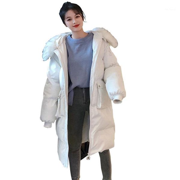 

mid length women parka loose thick warm straight cotton padded jacket 2020 winter new long sleeve color zipper hooded fashionw281, Black