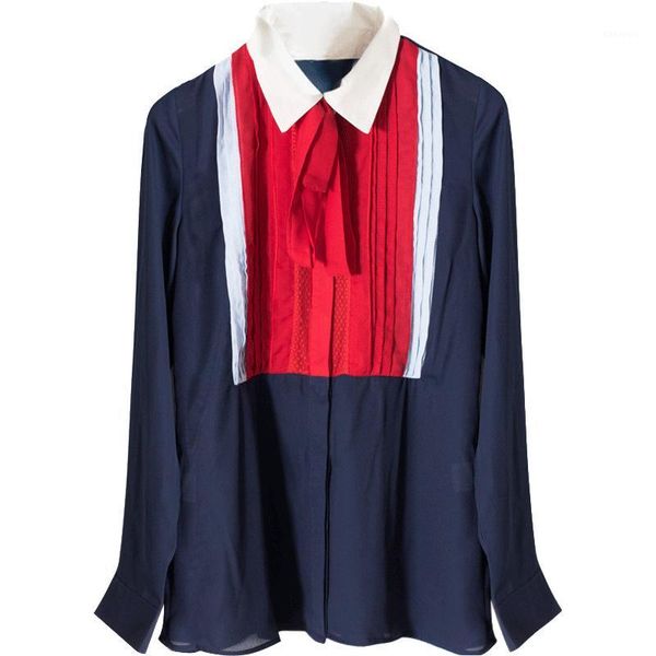 

spring vintage blue chiffon blouses women 2018 brand designer long sleeve pleated lace up lapel formal office lady shirt 1, White