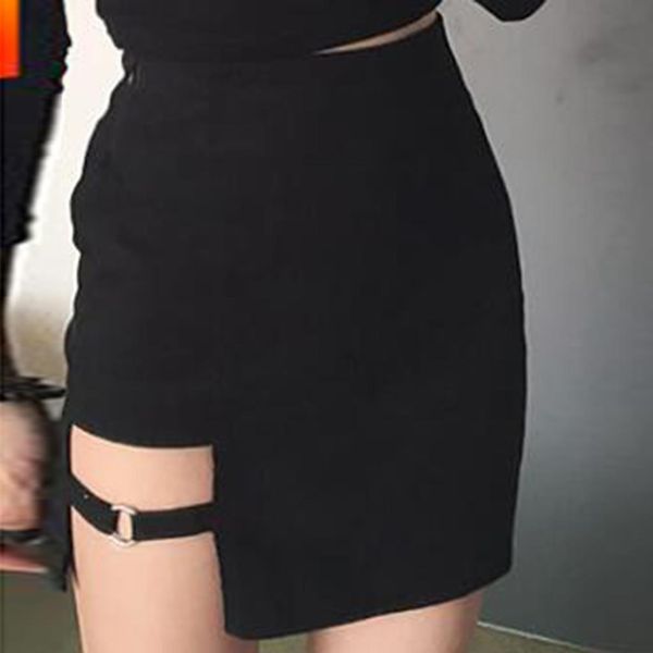 

women summer harajuku irregular high waist bandage skirt female black gothic mini bodycon short skirt slim clubwear wh