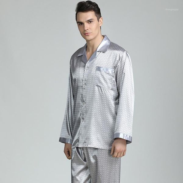 

pajama men sleepwear imitation silk pajamas for men sleepwear cozy soft long sleeve nightgown trousers two piece set1, Black;brown