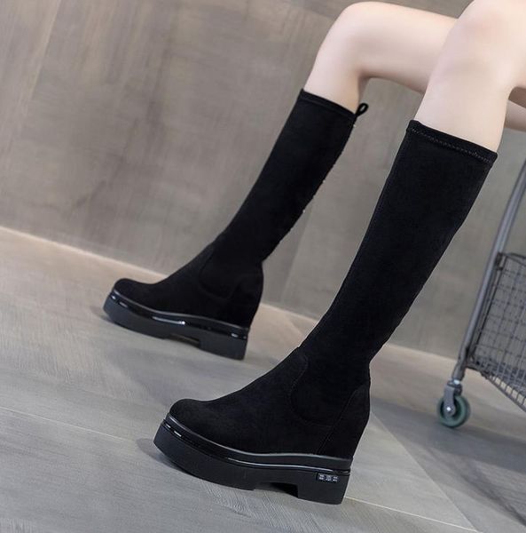 

2021 fashion women boots platform suede leather plain black high low sole boots heavy classic shoes sneakers boot 9527#