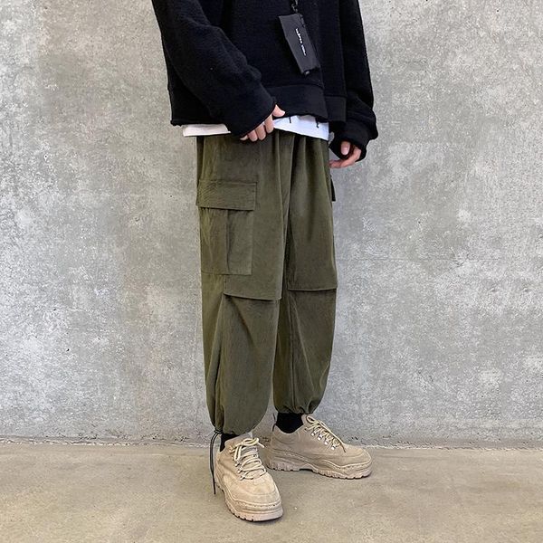 

winter new corduroy pants men's fashion solid color casual cotton overalls man streetwear wild hip-hop loose trousers m-5xl1, Black