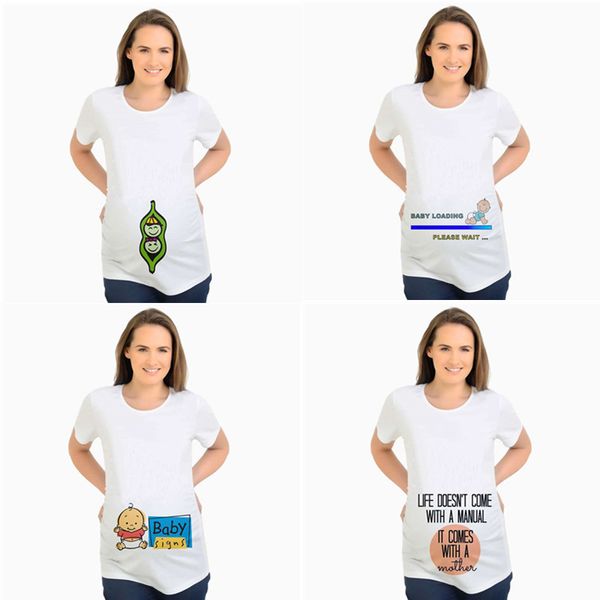 

summer cute baby loading maternity t-shirts tees women maternity clothes funny pregnancy baby twins peek a boo t shirts lj201120, White