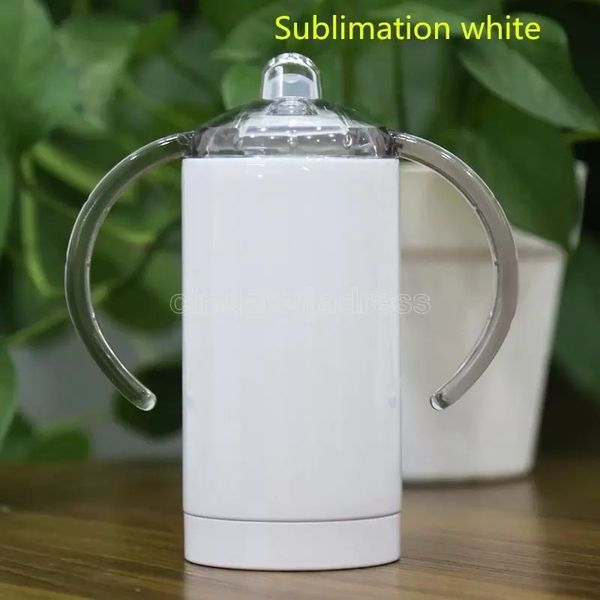 

12oz sublimation sippy water bottle cups with flat lids & handle lids stainless steel straight tumblers double insulated mugs for kids fy462