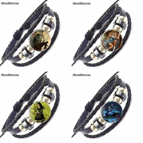 

ej glaze for women girls handmade steampunk alice fashion jewelry black leather bracelet bangle glass cabochon1, Golden;silver
