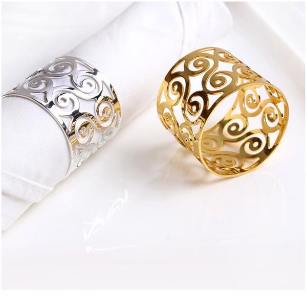 

6/10pcs silver gold metal hollow carving floral smooth napkin rings napkin buckle holder wedding party banquet dinn qylxva