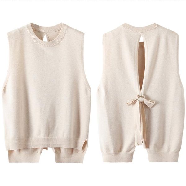 

women's vests autumn and winter ladies knitted vest sleeveless bow tie round neck halter fashion women, Black;white