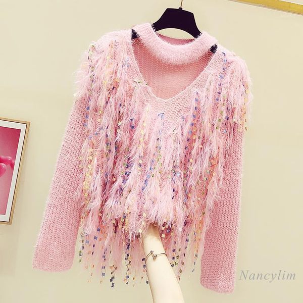 

tassel sweater halter hollow out fall winter women's long sleeve fringed out knitwear casual lady jumper nancylim1, White;black