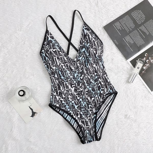 

2020 new fashion fd women's ff letter print gradient triangle one piece swimsuit
