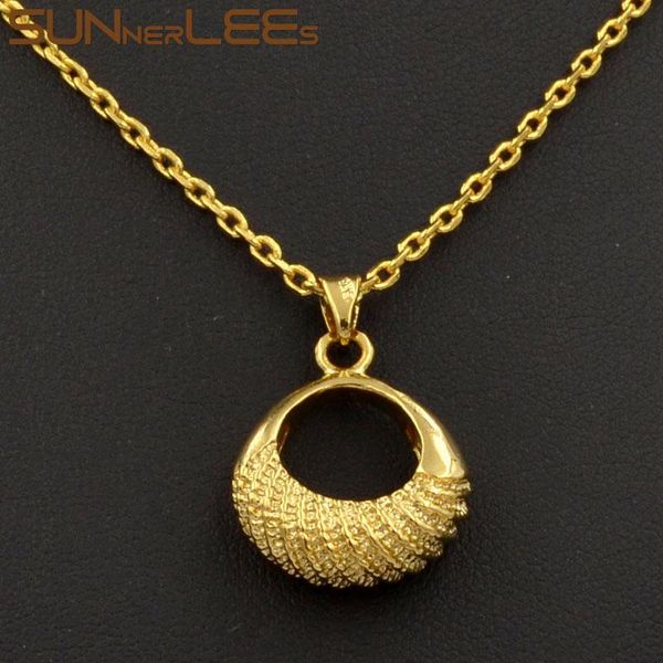 

pendant necklaces sunnerlees fashion jewelry gold-color necklace stripes carved circular optional chain for mens womens p05 y, Silver