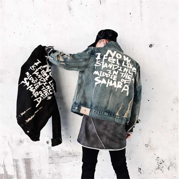 

2019 denim jacket men streetwear hip hop vintage ripped hole zipper jeans jacket motorcycle hip hop autumn washed jacket coat x1025, Black;brown