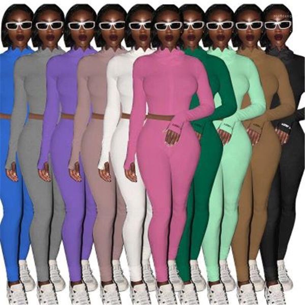 

zipper coats long pants suits spring female casual slim short pants two piece sets womens high neck sets fashion trend long sleeve, White