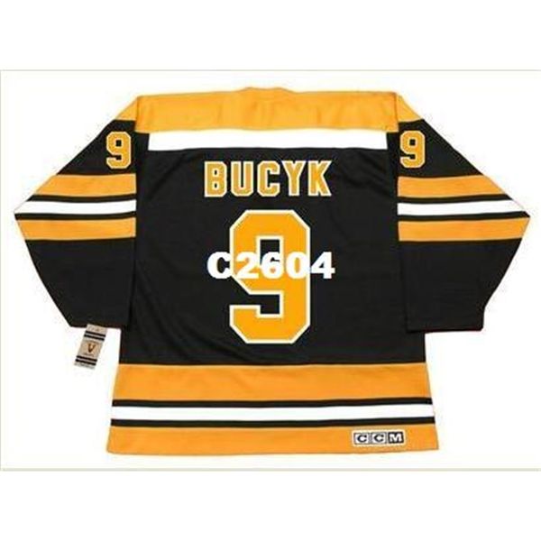 

mens #9 johnny bucyk boston bruins 1974 ccm vintage retro hockey jersey or custom any name or number retro jersey, Black
