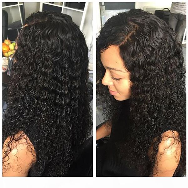 

360 lace frontal wigs 150% density deep wave human wig 360 lace headgea523, Black;brown
