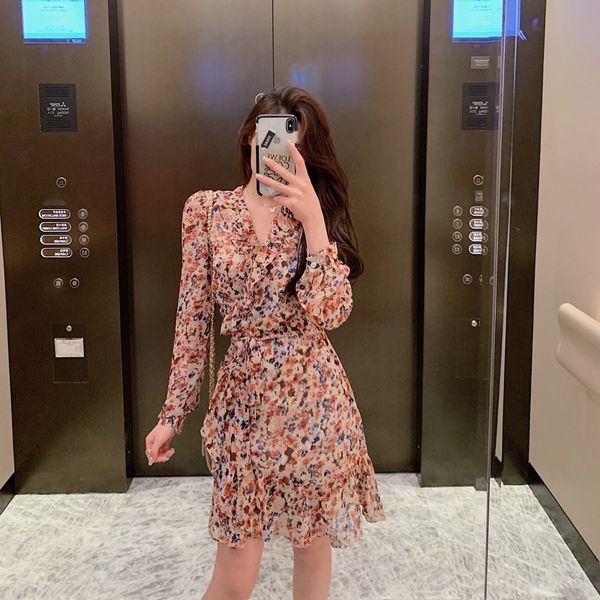 

cq5zz chiffon autumn 2020 of floral skirt early skirt short high waist show thin chiffon dress korean version new small fresh dress dsi2e, Black;gray