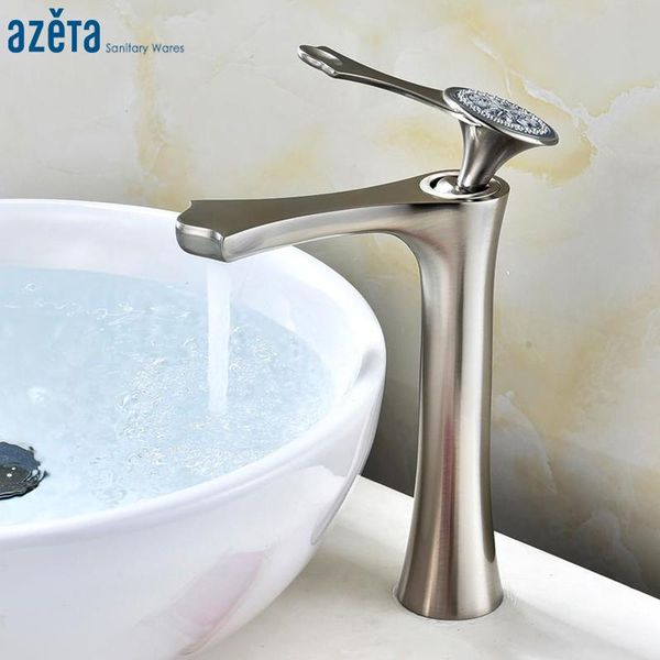

azeta high basin faucets bathroom brushed nickel faucet sink water tap deck mounted wash basin mixer at6306hbn
