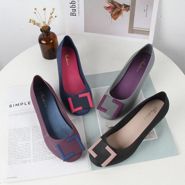 

new korean version of jelly shoes women fashion sandals slope with baotou square buckle waterproof non-slip comfortable casual, Black
