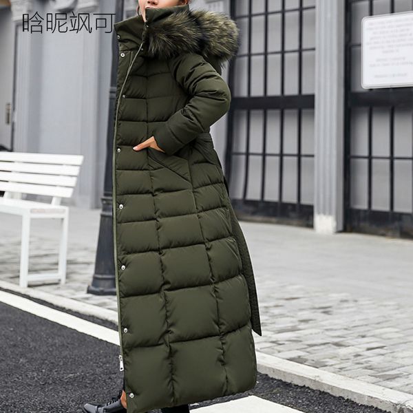 

women parkas long winter female warm thicken slim ladies hooded jackets faux fur collar coats outwear parka womens clothing, Black