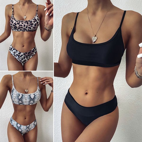 

2020 leopard print two piece swimsuit women's high waist bikini swimwear bathing suit swimming suit for women brazilian bikinis, Black