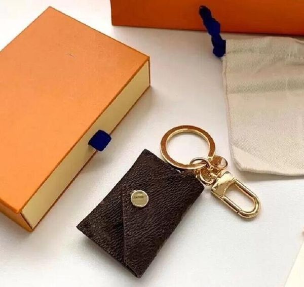 

designer leather wallet keychain fashion purse pendant car chain charm brown flower mini bag trinket gifts accessories with box, Silver