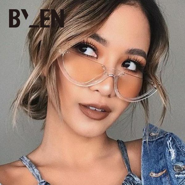 

sunglasses cool cat eye women half frame sun glasses brand designer cute plastic cateye rimless sunglass pink clear lens shades, White;black