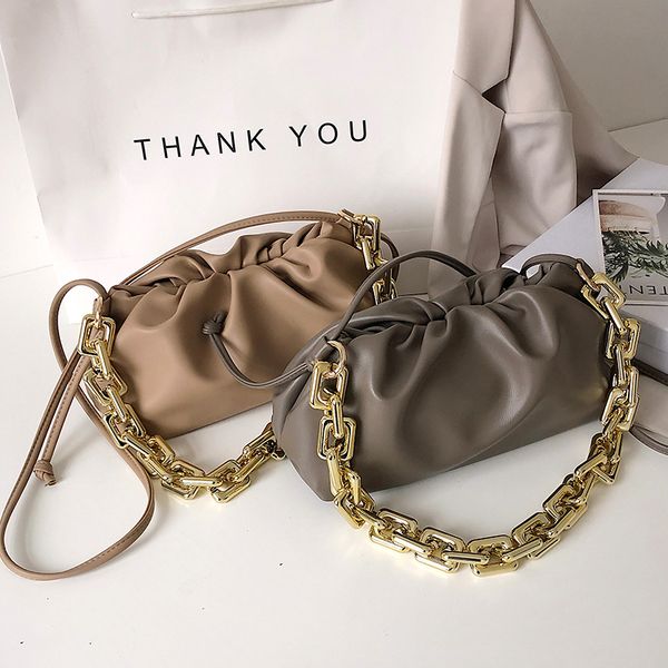 

gold chain pu leather cloud bag for women 2020 winter armpit bag lady shoulder handbags female travel hand bag c1008