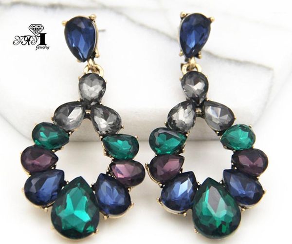 

yayi jewelry multi glass rhinestone dangle crystal earring women's fashion ancient silver color gem long earrings gift 12571