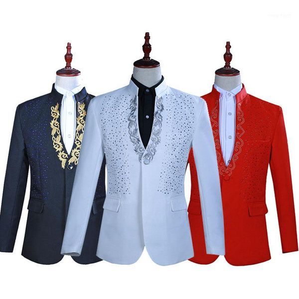 

3 colors long sleeve two-piece men's suits 18th century stand collar nightclub singer performance jacket costumes for 20201, White;black