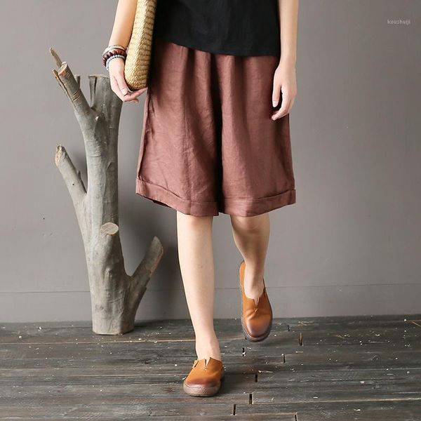 

johnature women summer 2020 vintage pants linen soft thin breathable comfortably solid loose gray black dark straight pants1, Black;white